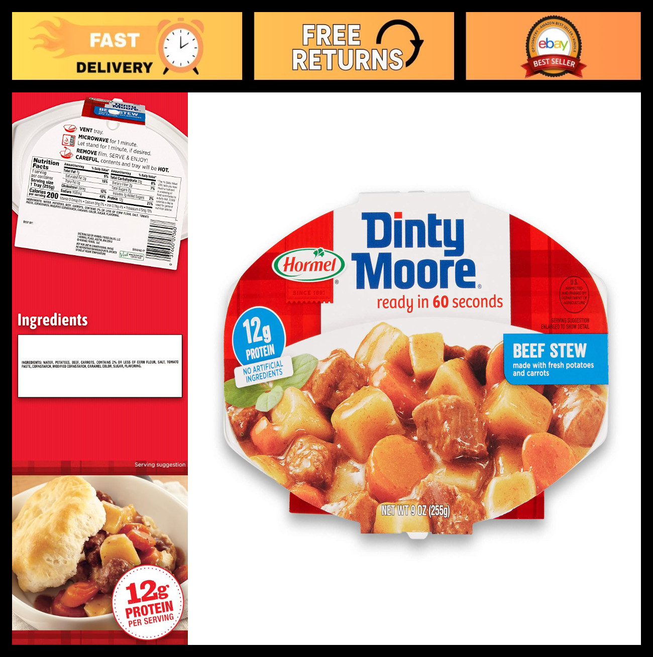 Hearty Beef Stew, 9 oz Pack of 6 – Convenient Ready-to-Eat Meal, Comfort Food