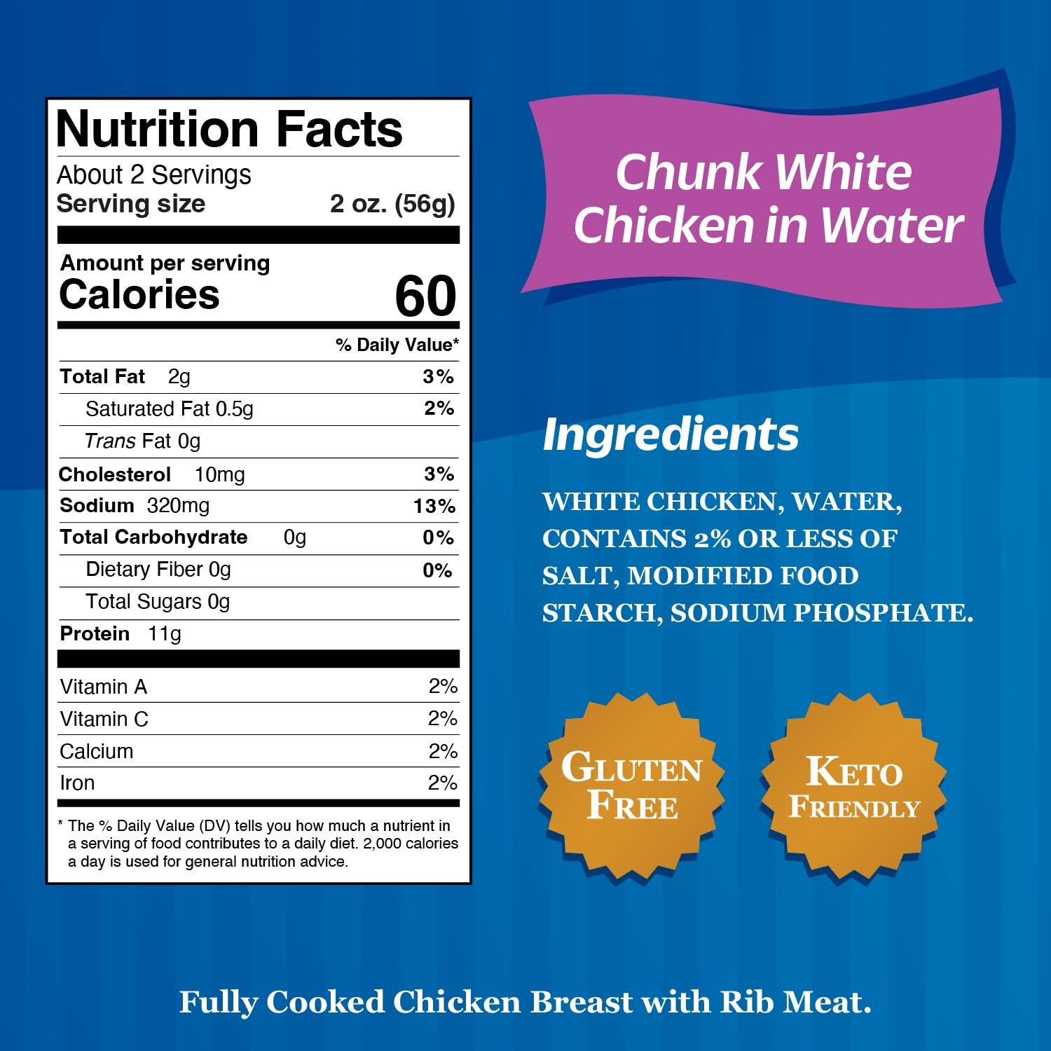 Sweet Sue Canned Chicken Breast with Rib Meat in Water – 11g Protein per