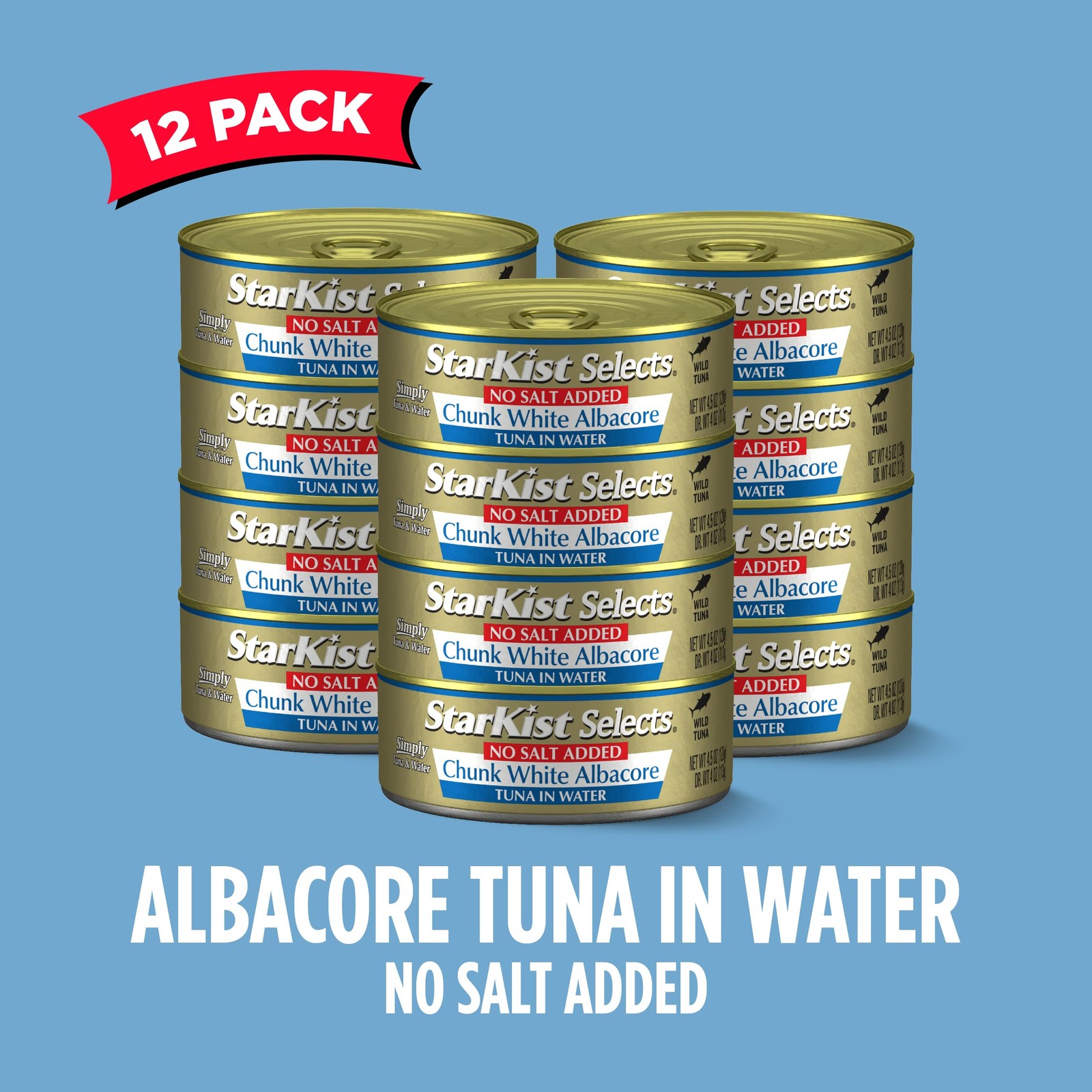 StarKist Selects No Salt Added Chunk White Albacore Tuna in Water, 4.5 oz (12 Pa