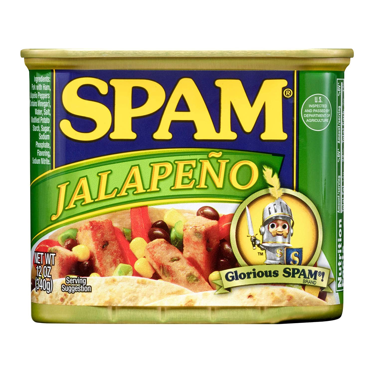 SPAM Jalapeño Flavored Canned Meat, Fully Cooked Pork with Ham, 12 oz Can