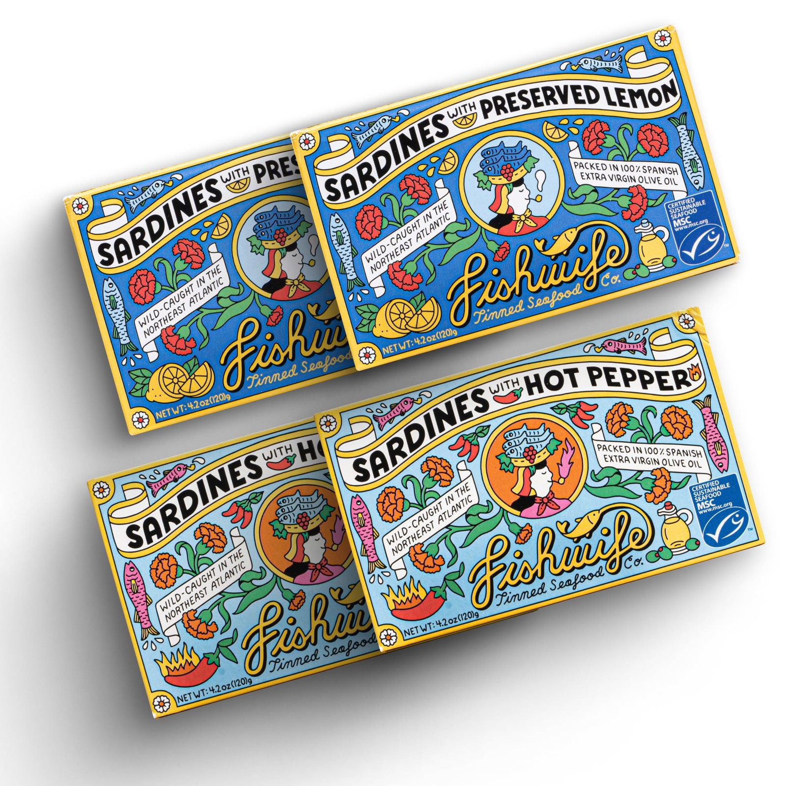 Sardine 4-Pack 2x Lemon & 2x Hot Pepper MSC-Certified Wild-Caught Hand-Packed