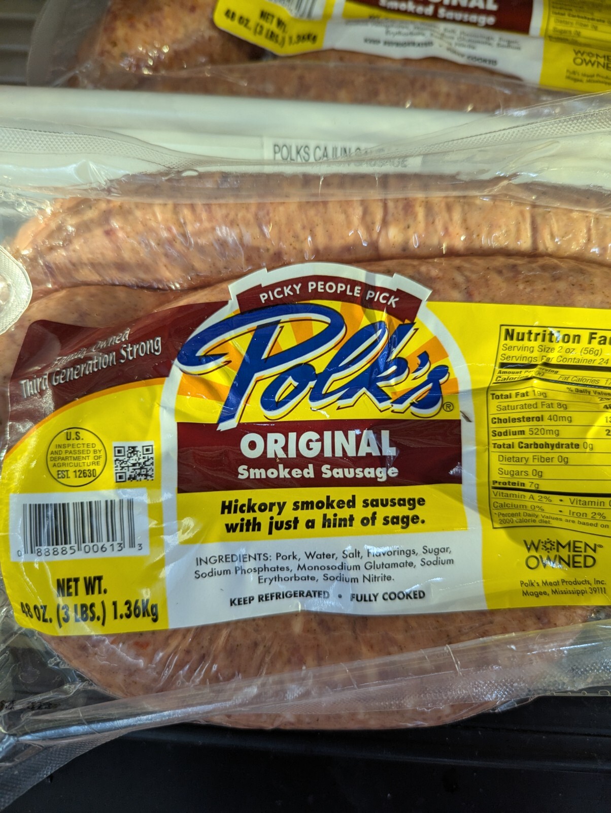Polk’s Original Smoked Sausage 3 Lb (2 Pack)