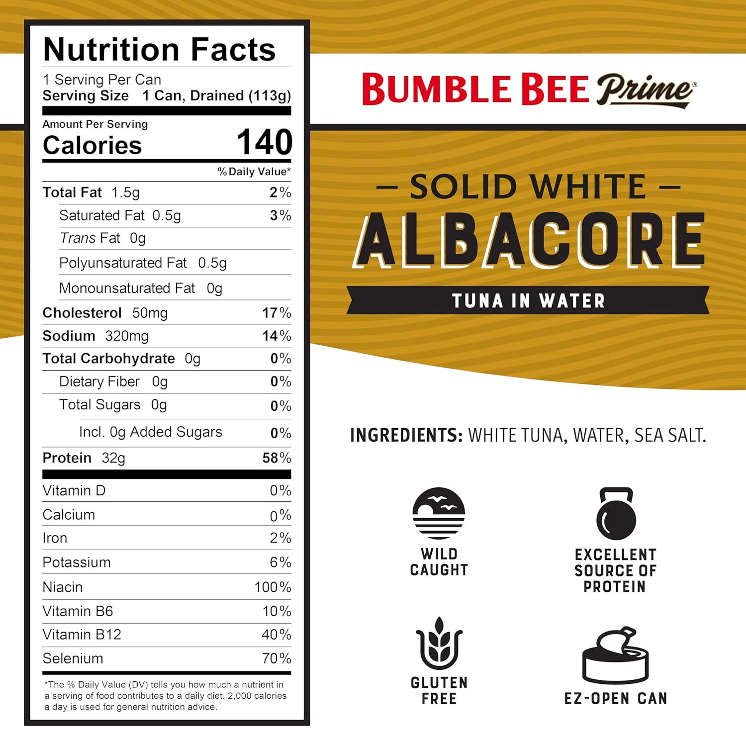 Bumble Bee Prime Solid White Albacore Tuna in Water, 5 Oz Easy Open Cans – Premi