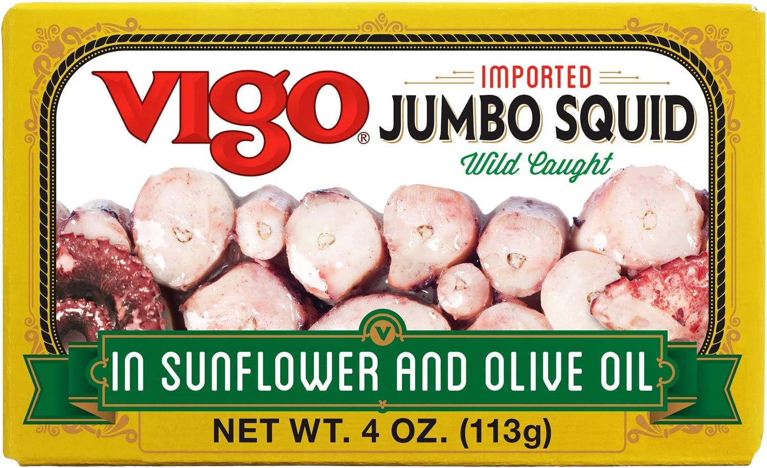 Gourmet Imported Canned Jumbo Squid – Deliciously Ready in Sunflower Oil, 40 oz