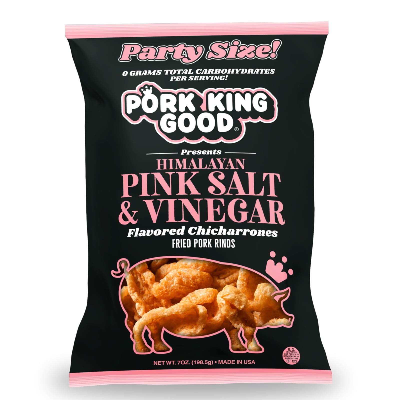 Himalayan Pink Salt & Vinegar Pork Rinds 7 OZ FAMILY SIZE (Chicharrones – Ket…