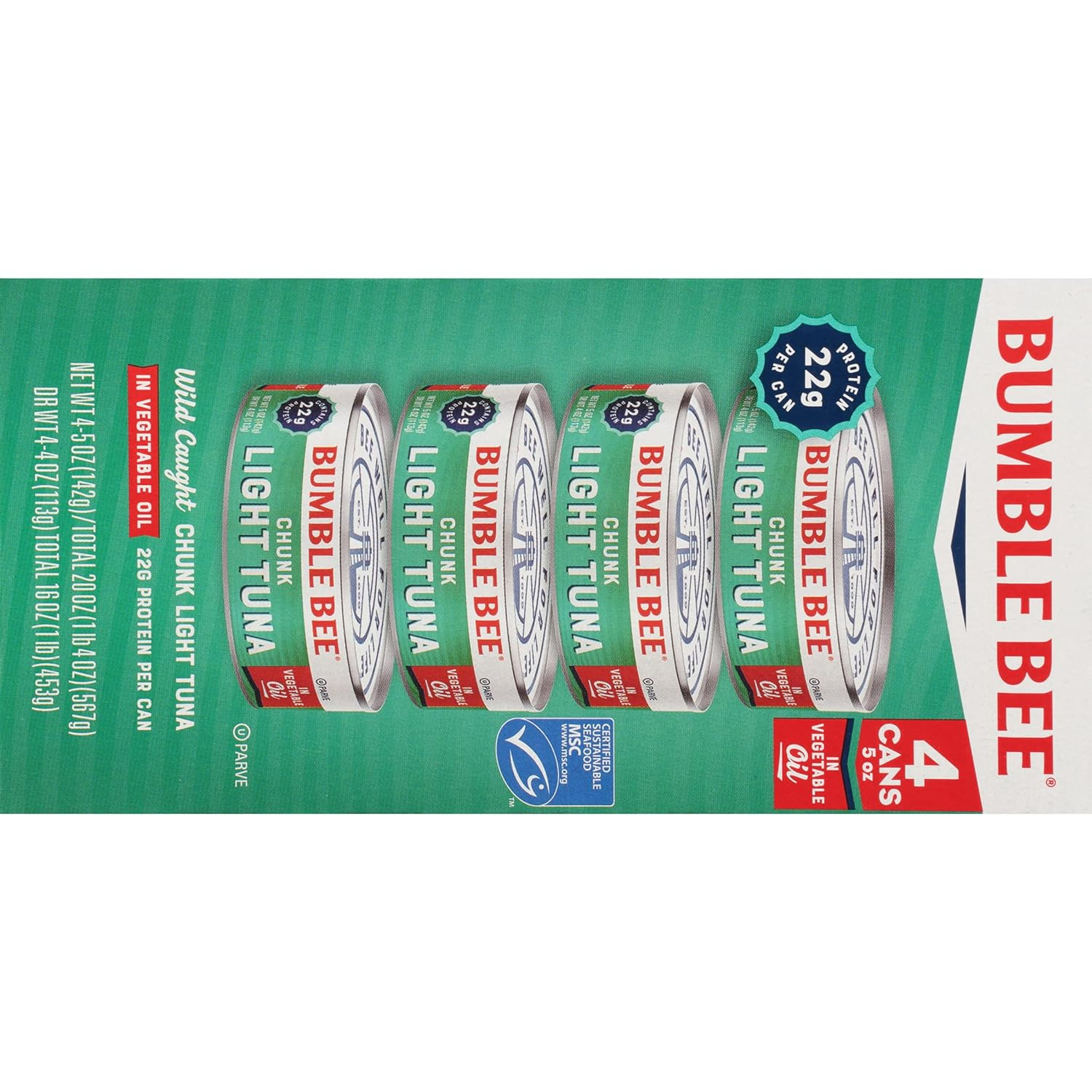 Bumble Bee Chunk Light Tuna in Oil, 5 Oz Cans (Pack of 4) – Wild Caught Tuna – 2