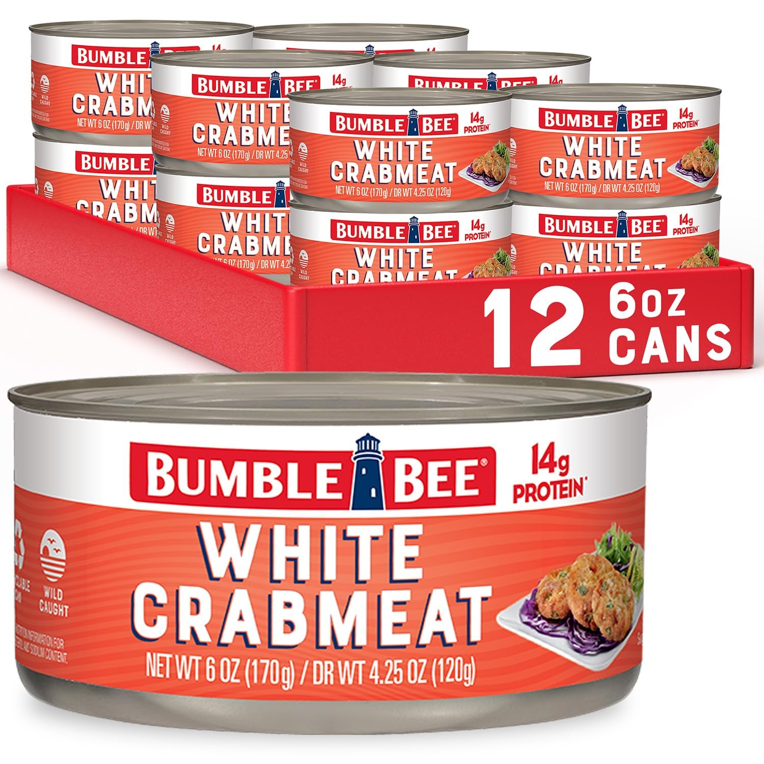 Bumble Bee White Flake Crab Meat in Water, 6 oz Can – 6 Ounce (Pack of 12)