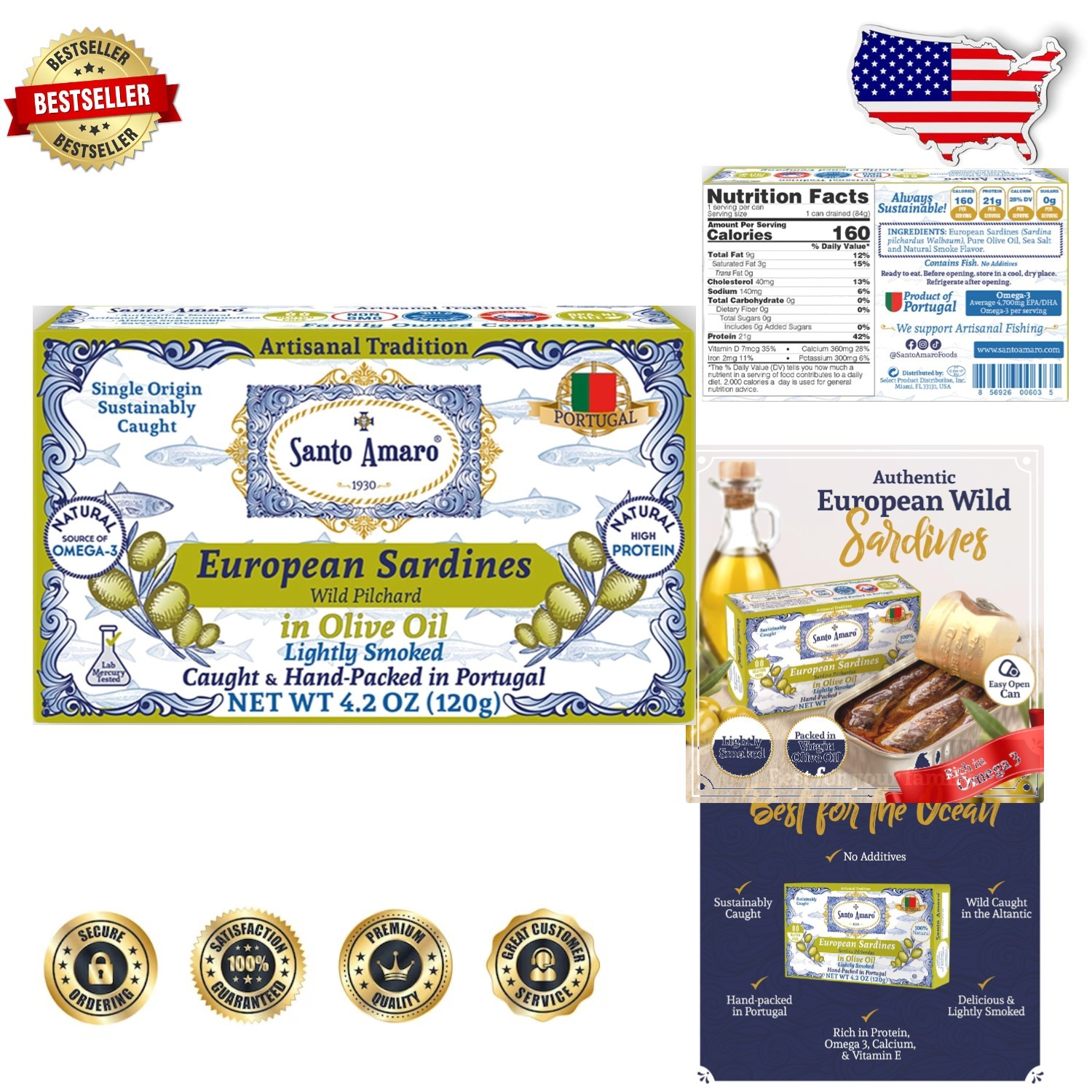 Artisanal Sardines 12pk Olive Oil, Wild Caught Portugal, 21g Protein, Paleo Diet