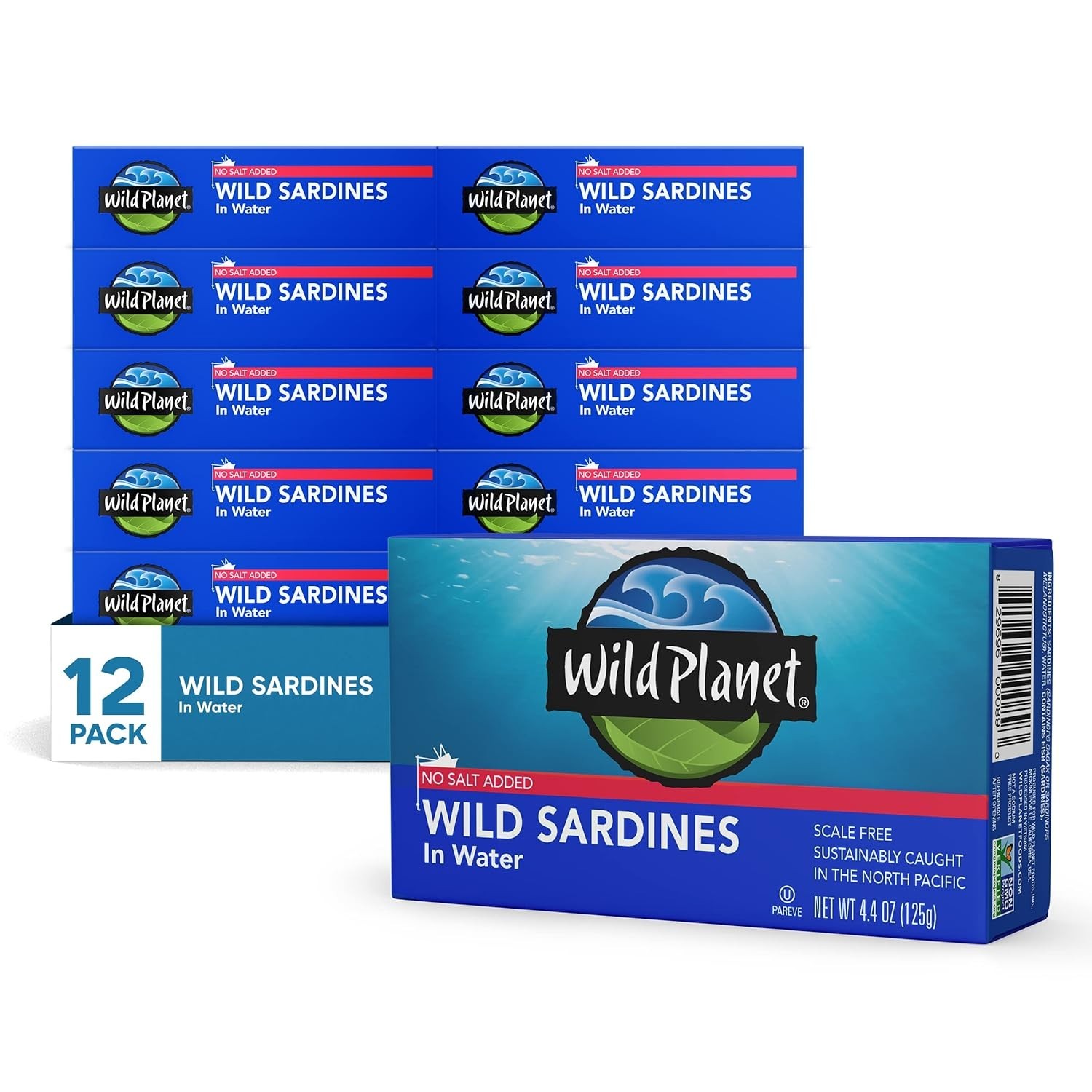 Sustainable Wild Sardines in Water – Meaty, Tender, No Salt Added, 4.4 oz x 12