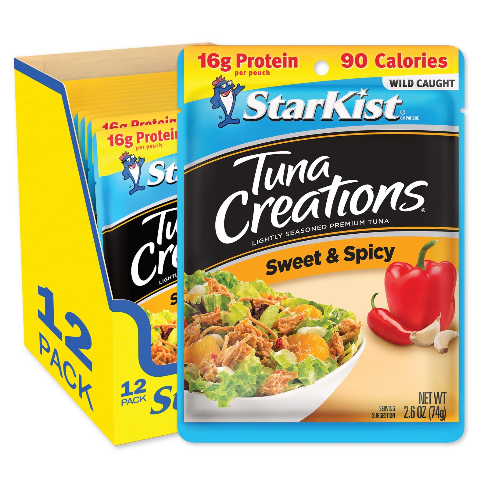 Tuna Creations Sweet and Spicy Pouch 2.6 oz 12 Pack Wild Caught High Protein