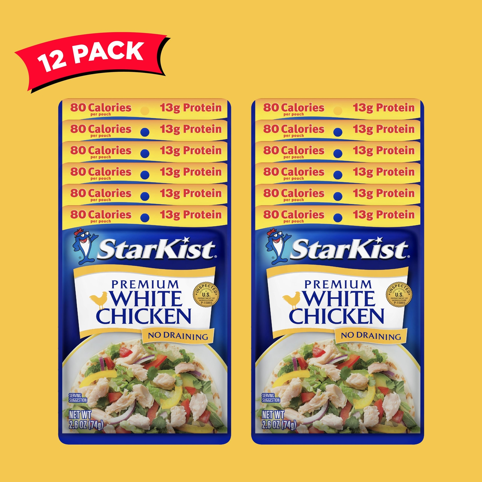 Premium White Chicken – 2.6 oz Pouch Pack of 12
