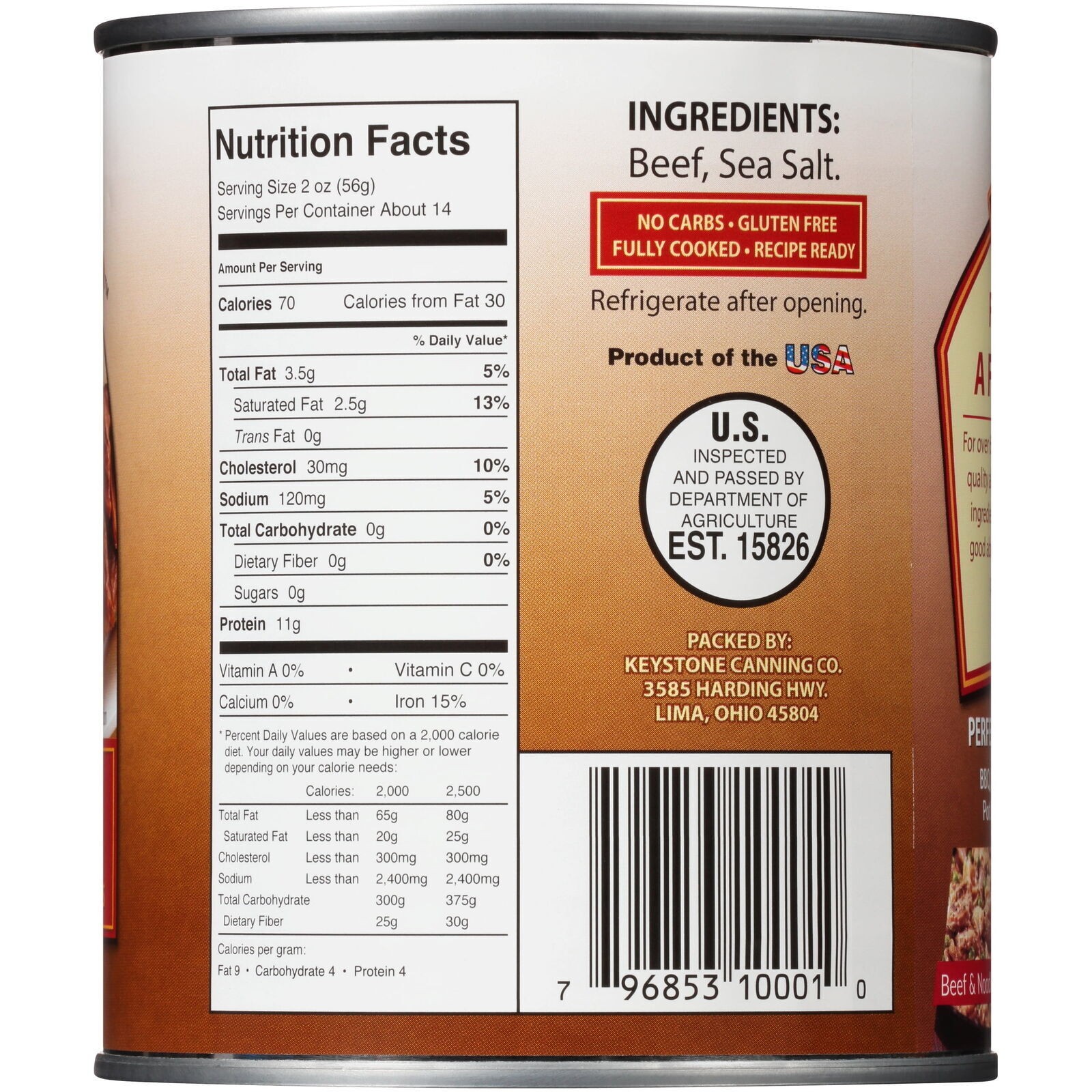 (2 pack) All Natural Beef, Fully Cooked, Canned Meats, High Protein, 28 oz Can
