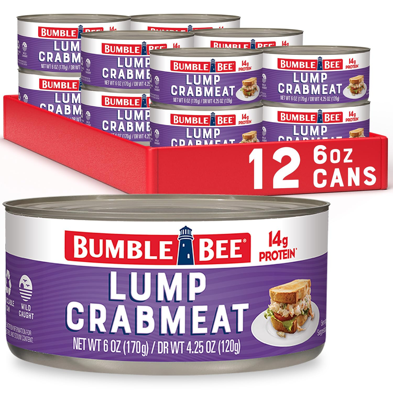 Bumble Bee Lump Crab Meat, 6 Oz Can (Pack of 12) – 14G Protein & 1G Carb per Ser