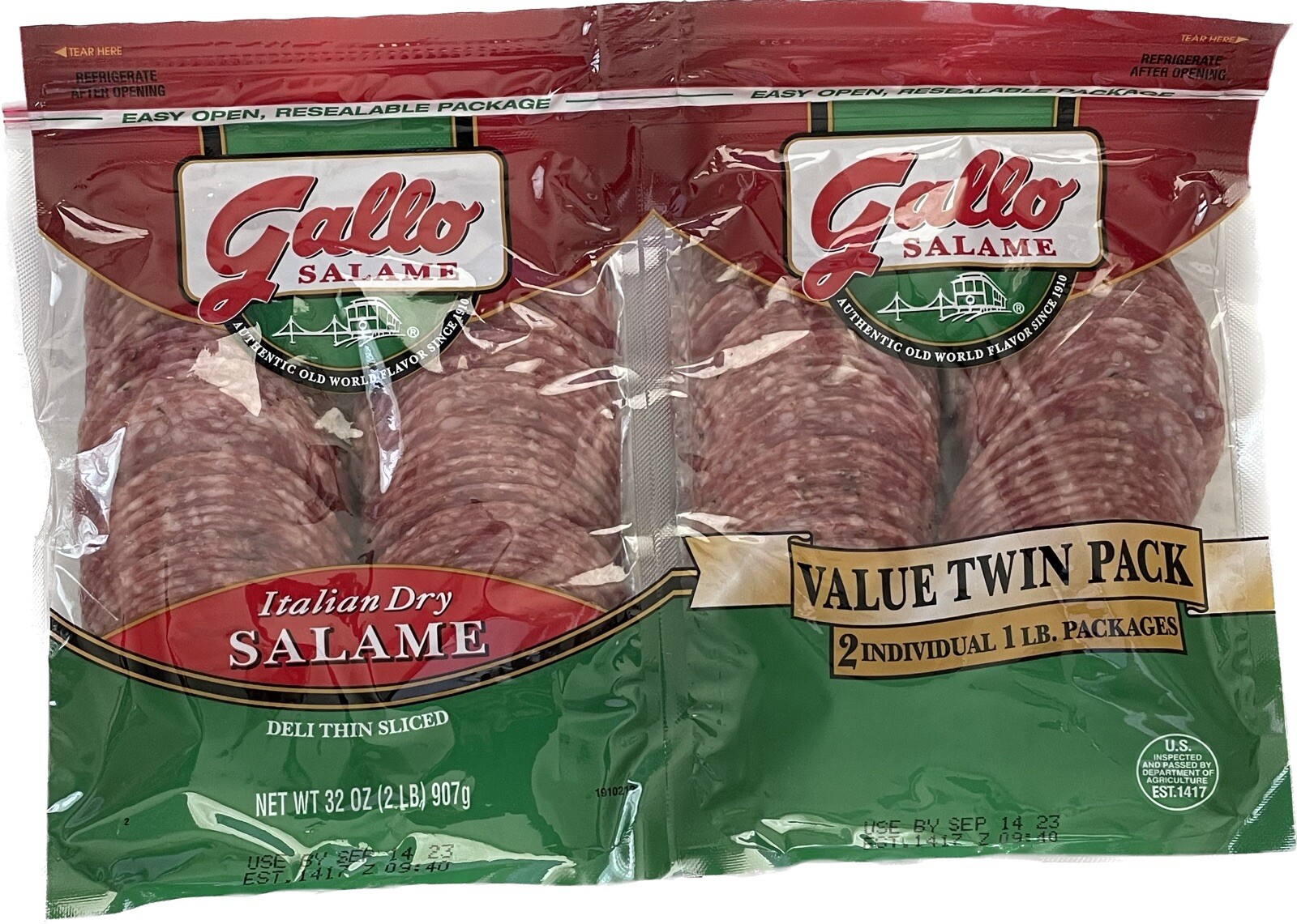 2 Pounds Gallo Italian Dry Salame Salami Deli Thin Sliced (Total 32 Ounce)