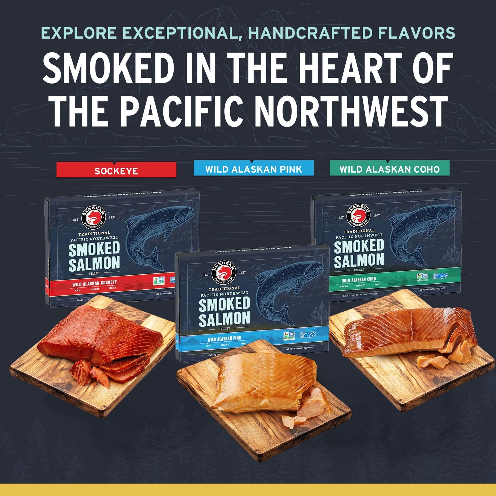 SeaBear – Premium Wild Alaskan Smoked Sockeye 18oz Pink Premium Coho