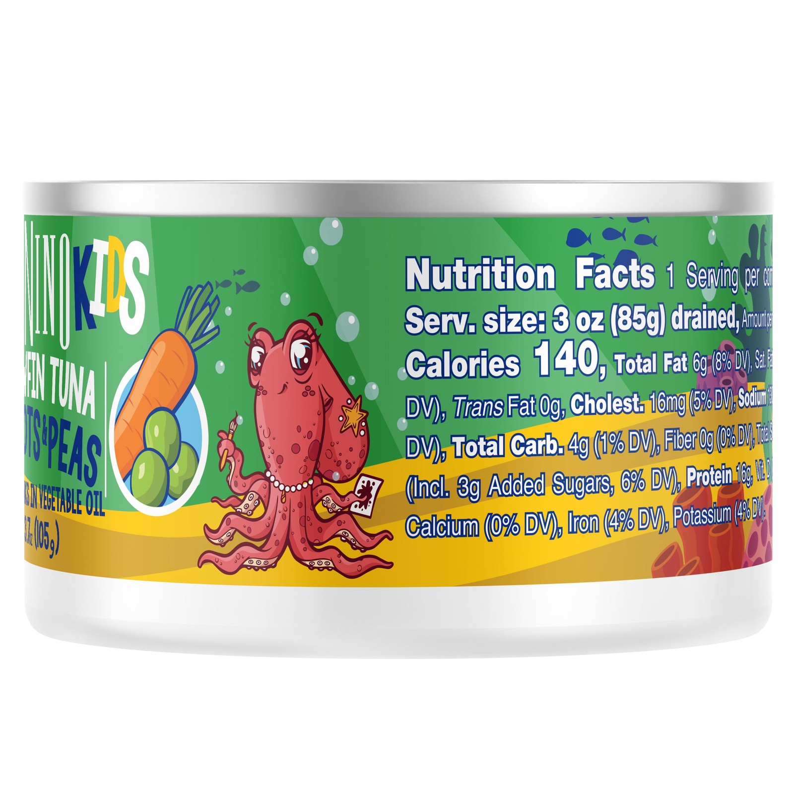 (3 pack) Yellowfin Tuna chunks with carrots and peas in vegetable oil, 3.7 oz