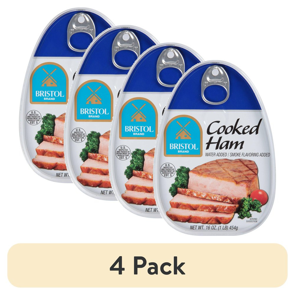 4 Pack Bristol Smoke Flavor Cooked Ham High Protein 16 oz Boneless Protein Ham