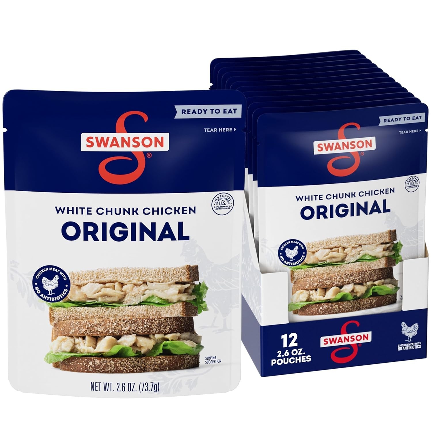 Chicken Canned Fully Cooked White Chunk Ready to Eat 2.6OZ Pouch Pack of 12