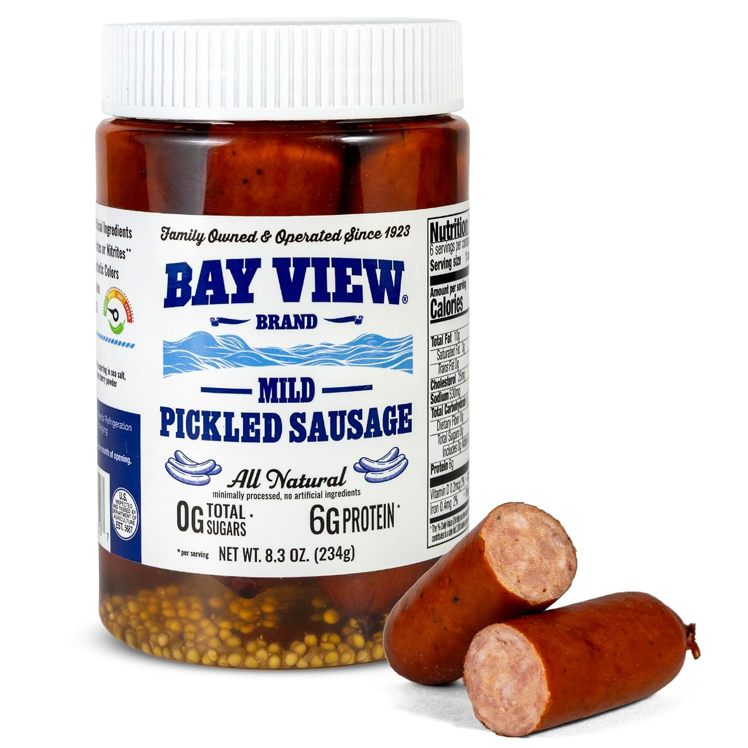 Bay View Smoked Pickled Polish Sausage, 9G of Protein, Mild, 8Oz | No MSG, Glute