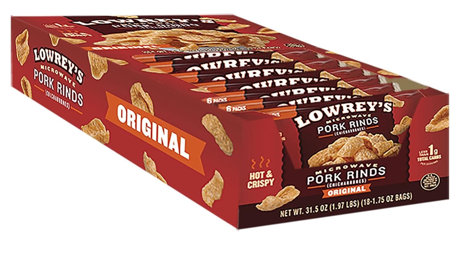 Lowrey’s Bacon Curls Microwave Pork Rinds (Chicharrones), Original, 1.75…