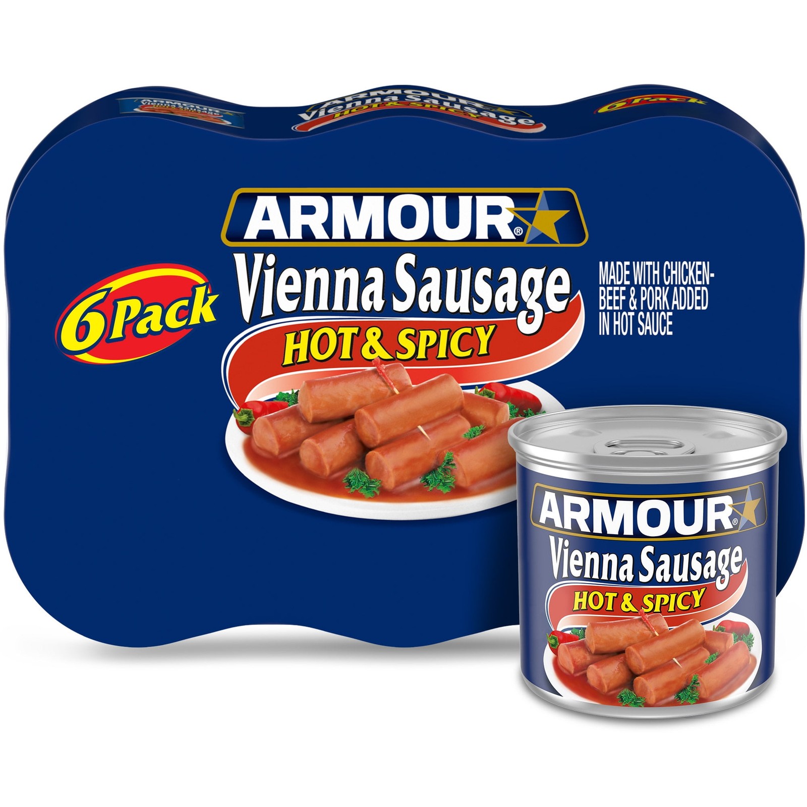 Sausage, Hot & Spicy Flavored, 12g Protein Per Serving, 4.6 oz Can (Pack of 6)
