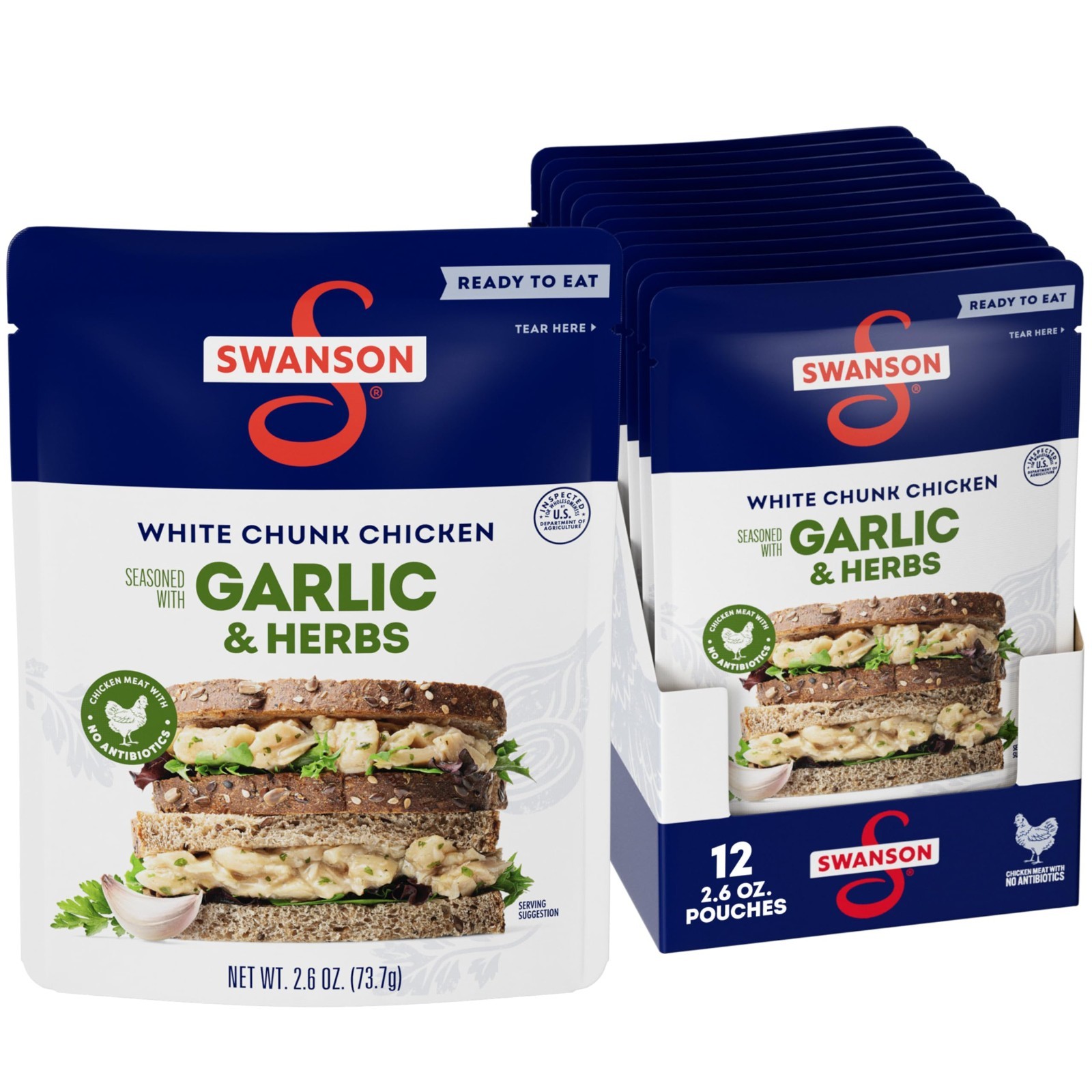 Fully Cooked Garlic & Herbs Chicken Pouch – Ready to Eat, On-the-Go Meals, 2.6 O