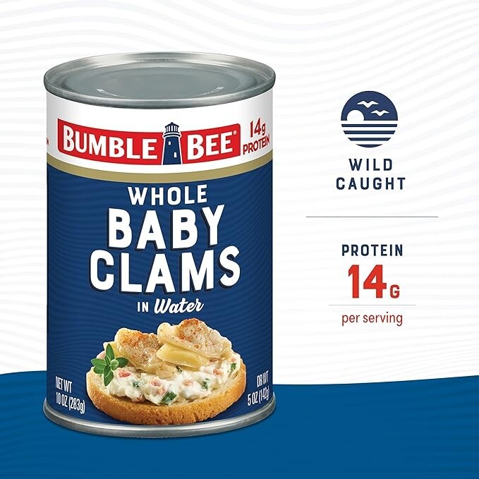 Bumble Bee Whole Baby Canned Clams, 10 oz Can – Ready to Eat – 14g Protein