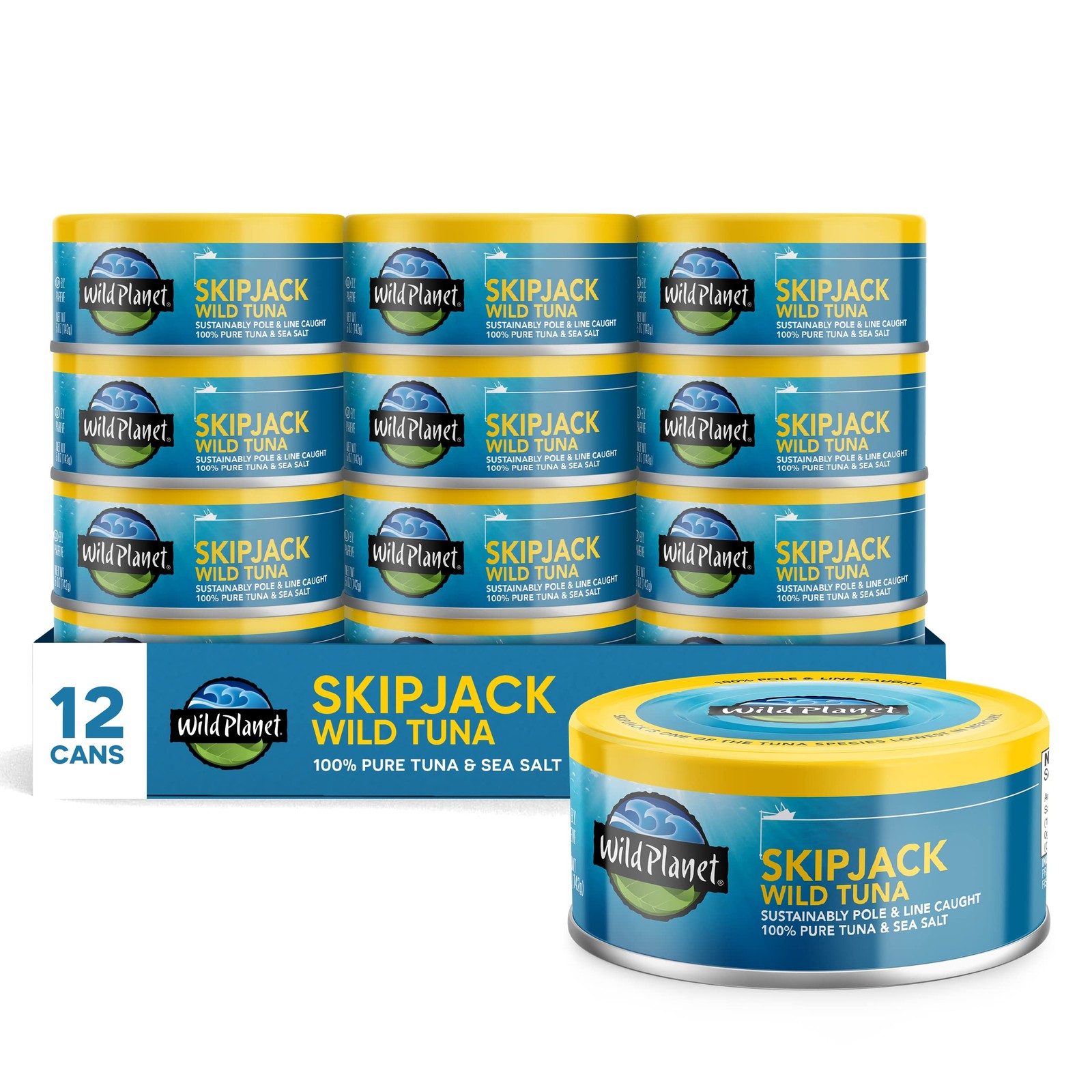 Wild Planet Skipjack Tuna, Sea Salt, Canned 5 Ounce (Pack of 12)
