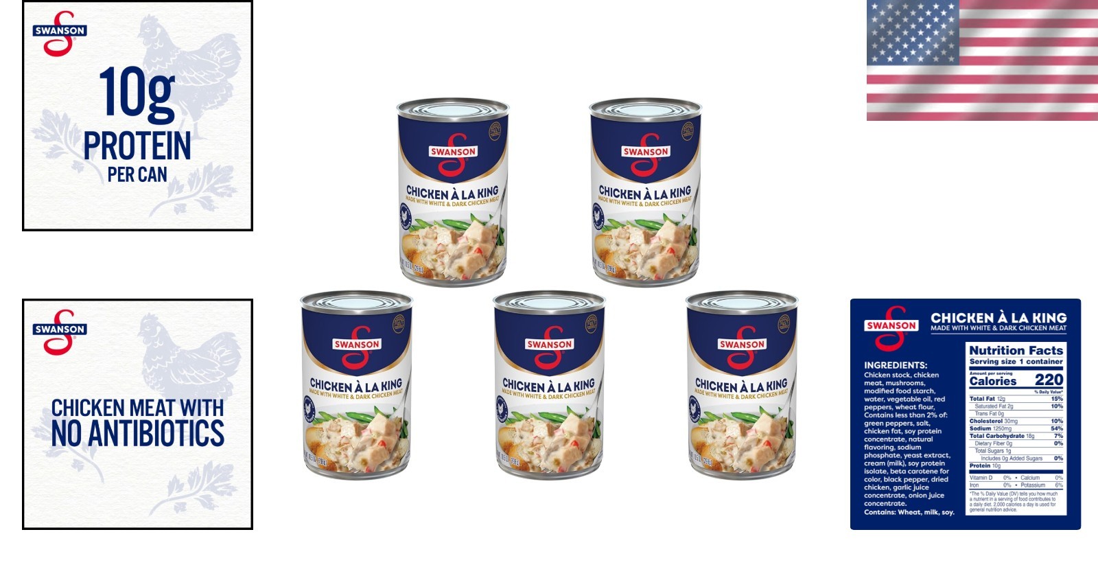 Swanson Chicken a la King (Pack of 5) – Comforting 10.5 OZ Cans with 10g Protein