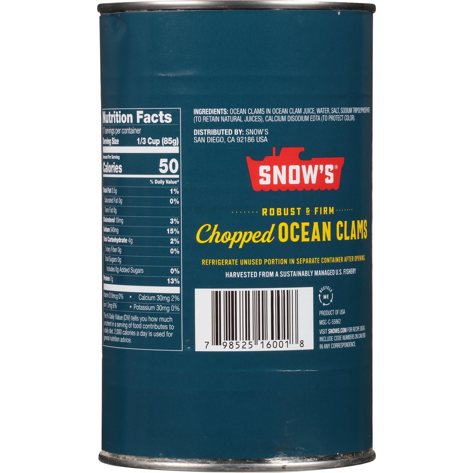Snow’s Wild Caught Chopped Ocean Clams, Gluten Free