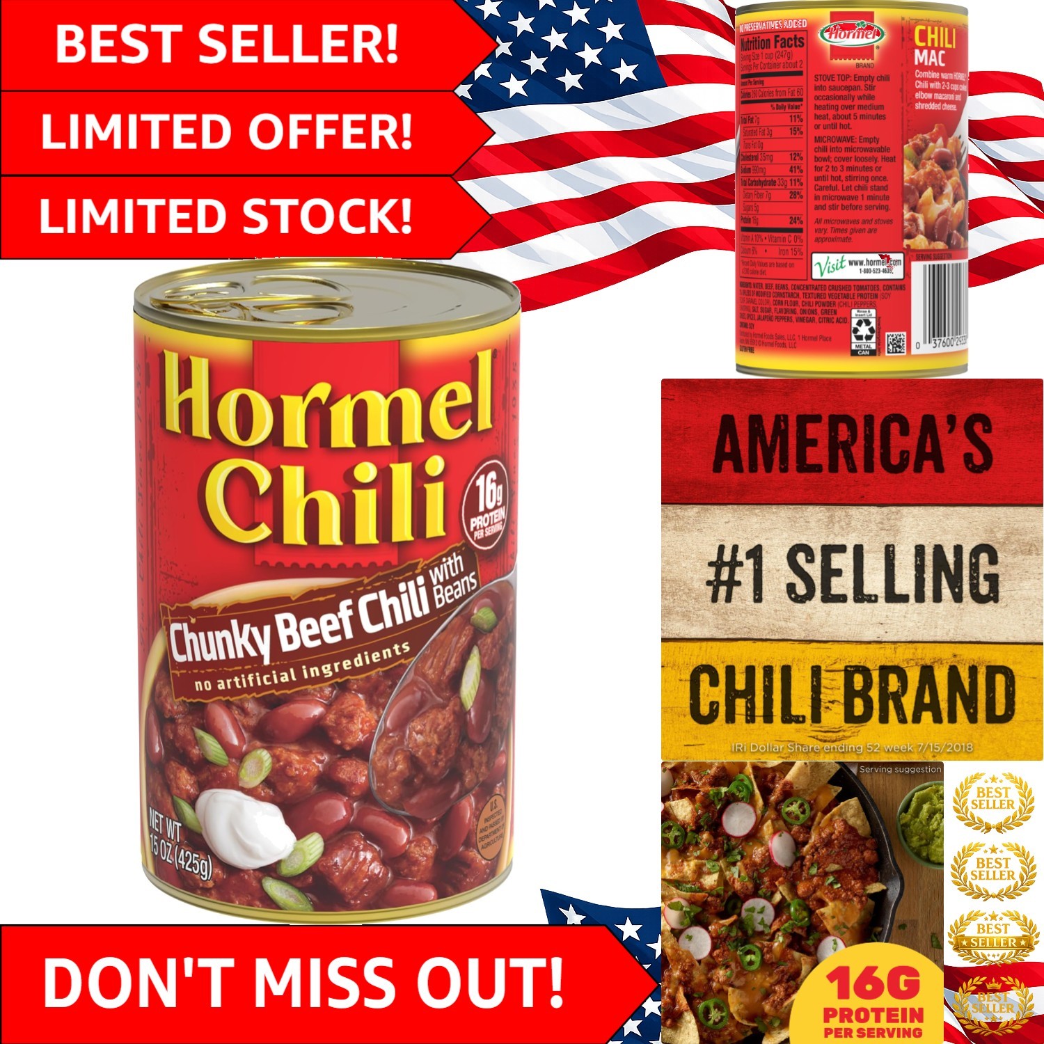 Delicious Chunky Beef Chili with Beans, 15 oz – Ideal for Chili Dogs and More