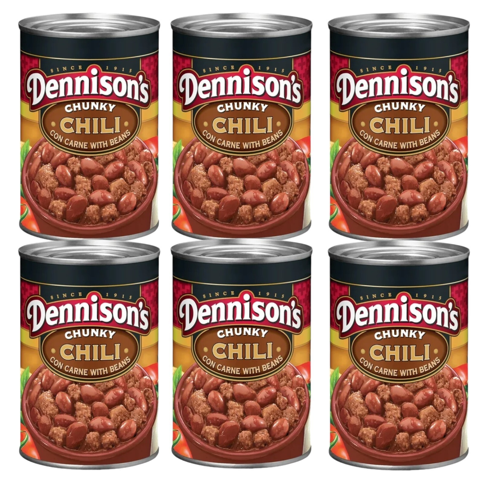 Dennison’s CHUNKY Chili Con Carne with Beans Dennisons 15oz Can (Pack of 6)