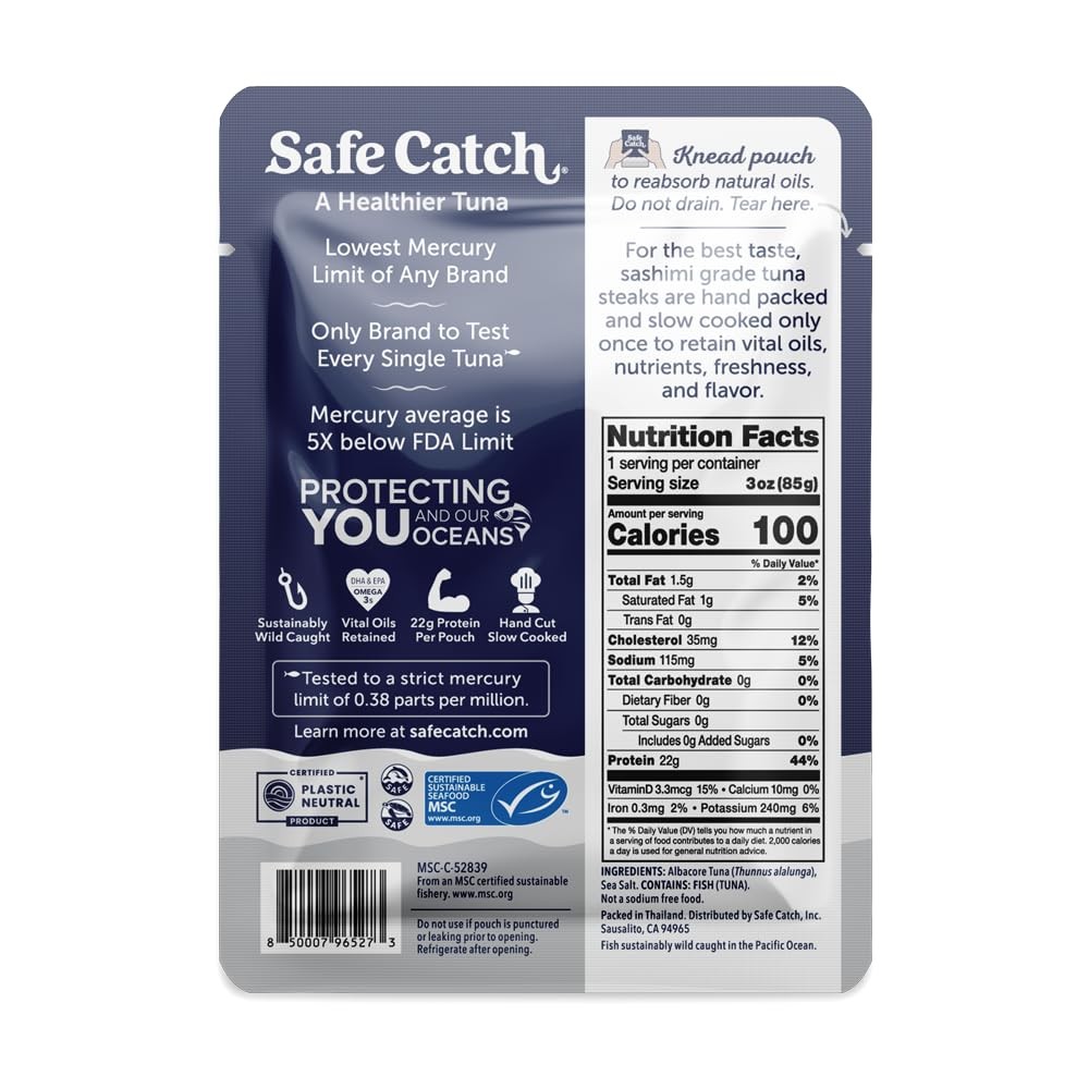 Safe Catch Wild Albacore Tuna Fish Pouch, Low Sodium and Mercury-Tested, Lean…