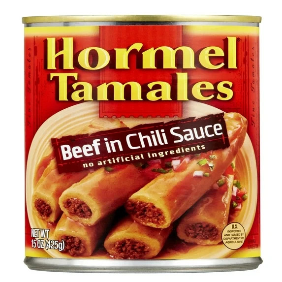(4 pack) HORMEL Beef Tamales in Chili Sauce, Shelf-Stable, 15 oz Steel Can