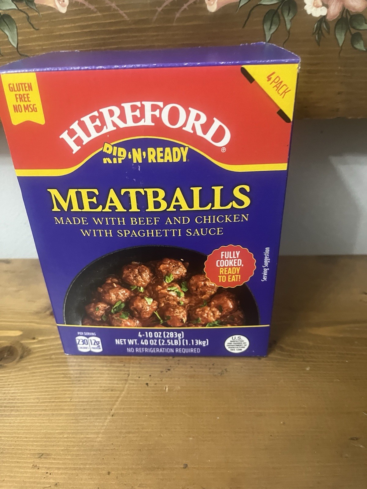Hereford Meatballs w/ Spaghetti Sauce, 4 Pack, Fully Cooked, Shelf Stable, GF