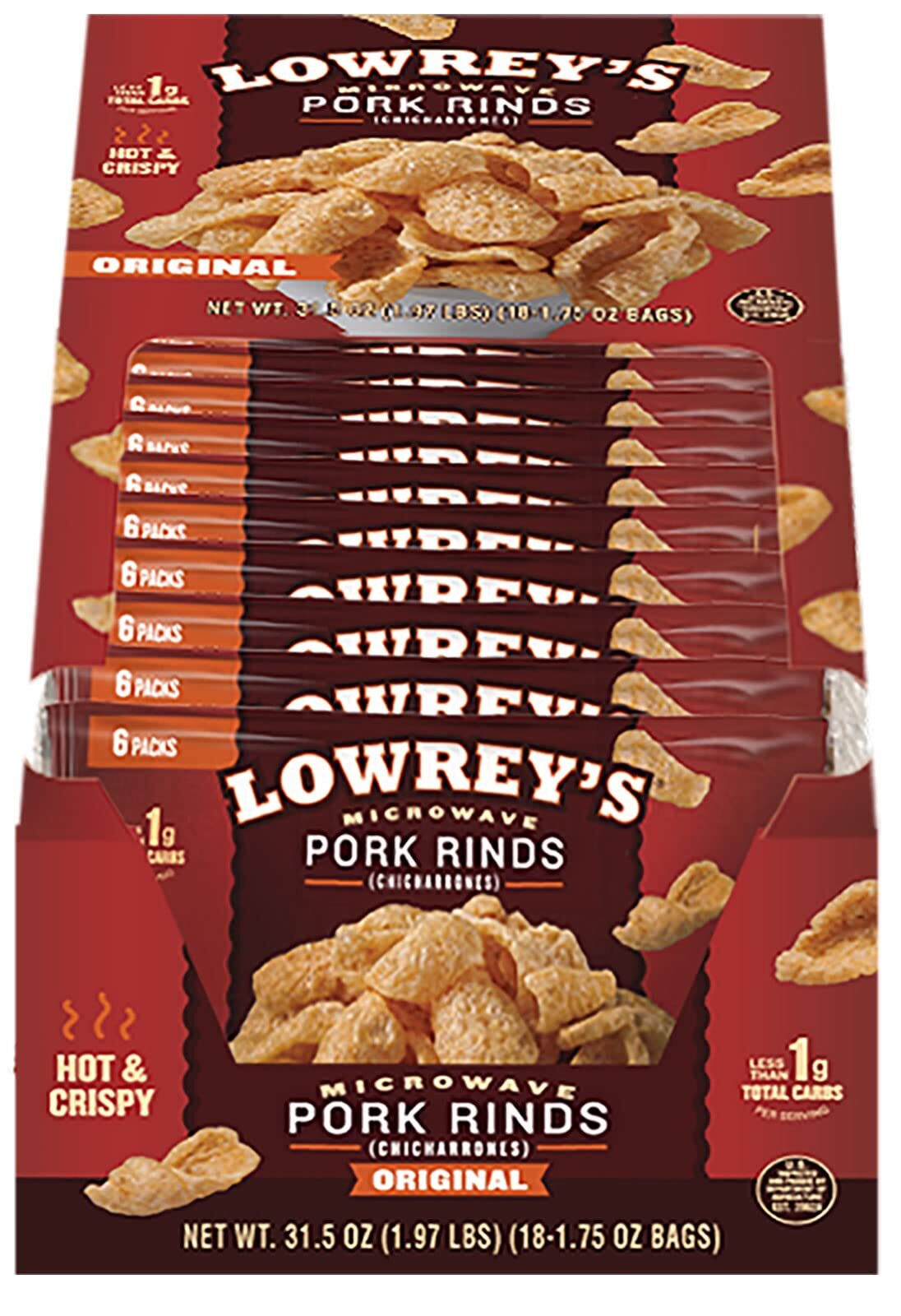 Lowrey’s Bacon Curls Microwave Pork Rinds (Chicharrones), Original, 1.75 Ounc…