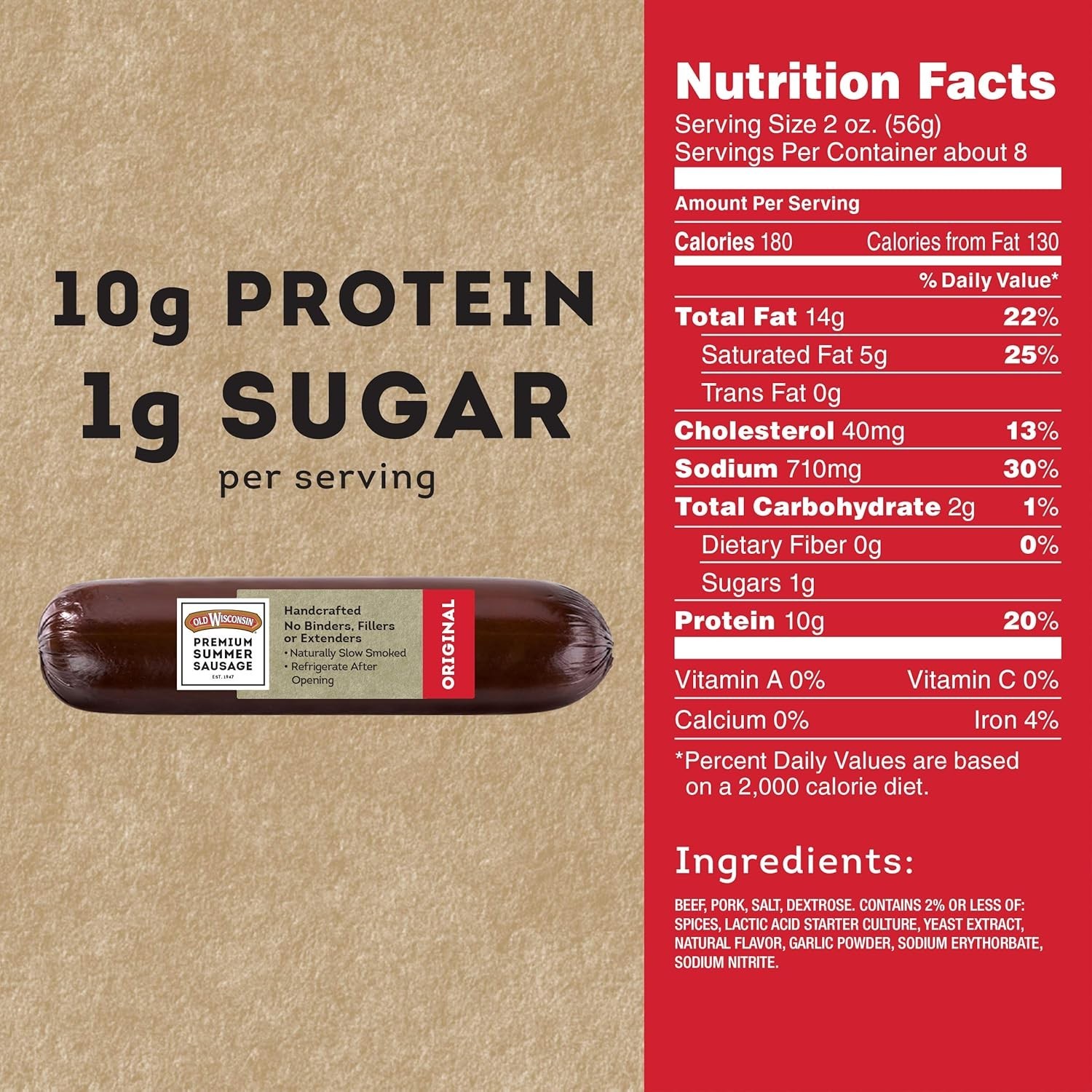 Summer Sausage Natural Meat 16oz Keto Low Carb Protein Gluten Free