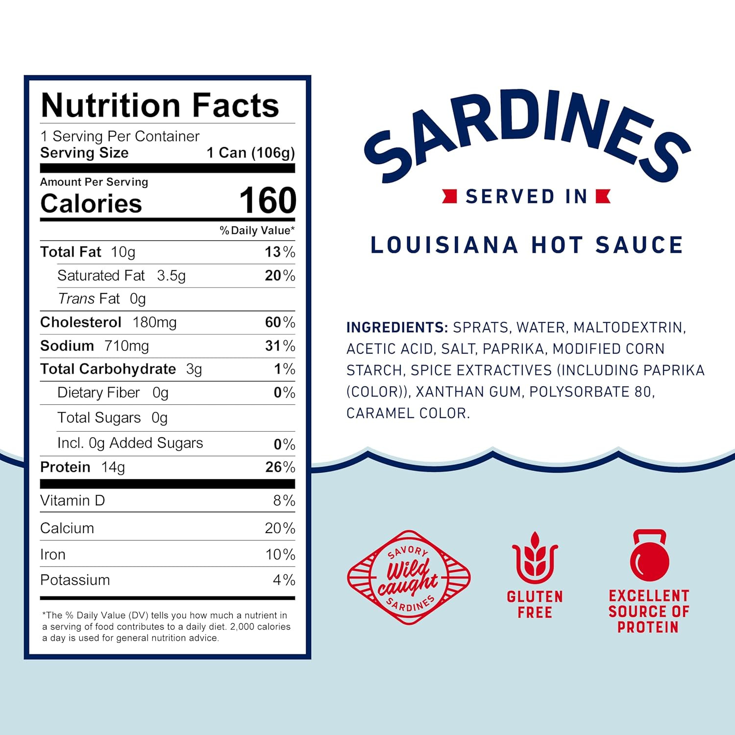 Wild Caught Sardines in Louisiana Hot Sauce, 3.75 Oz Can (Pack of 12) – 14G Prot