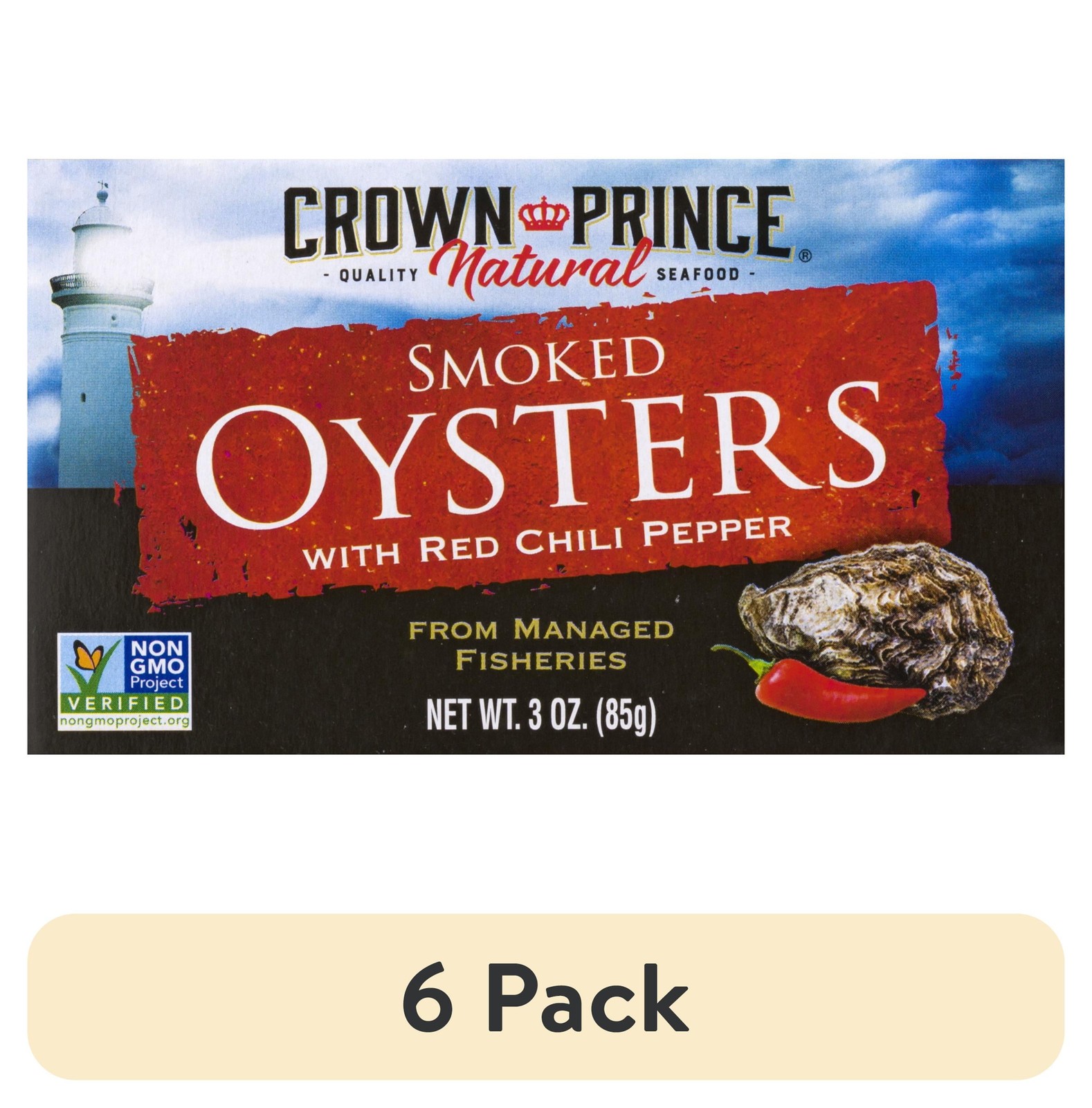 6 Pack Natural Smoked Oysters with Red Chili Pepper