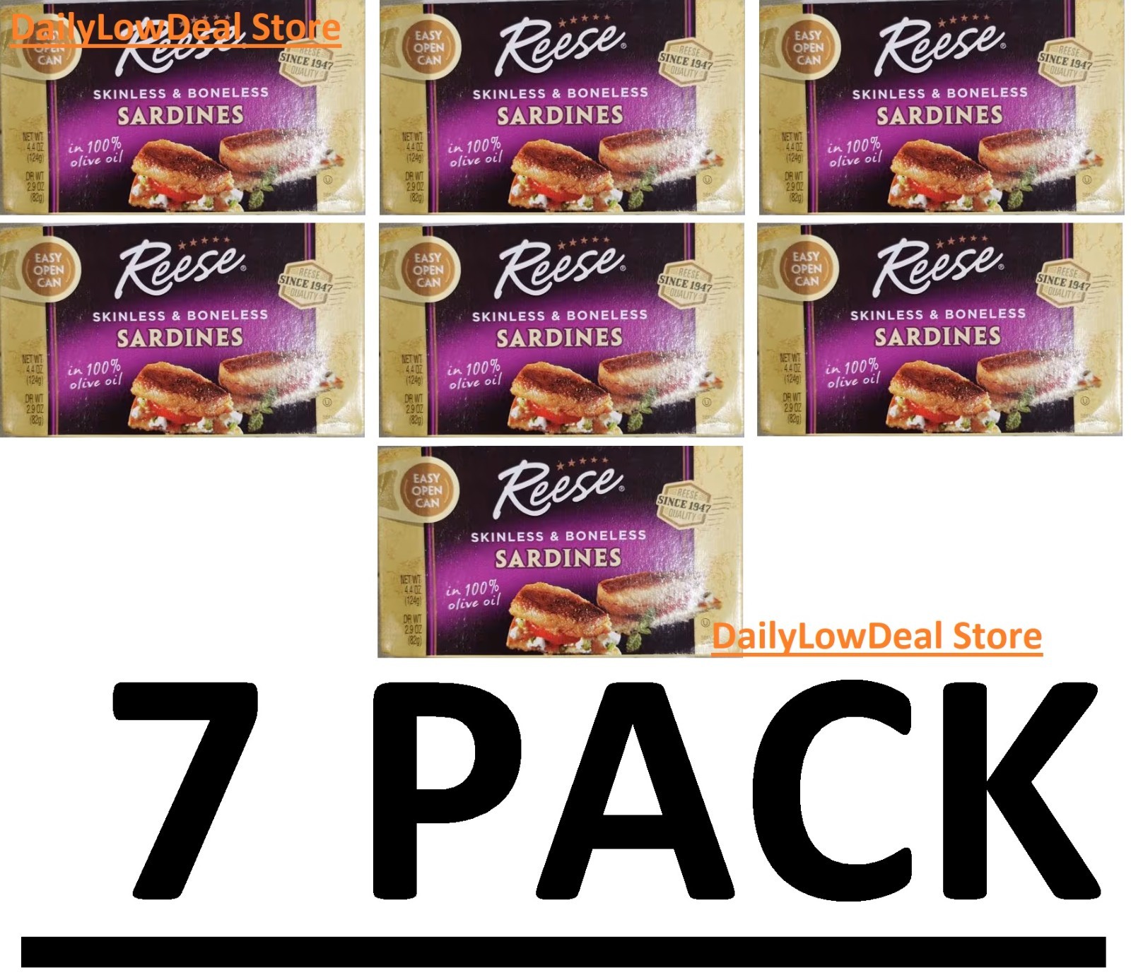 7 PACK – Skinless & Boneless Sardines in 100% Olive Oil, 4.4 oz (Total 30.8 oz)