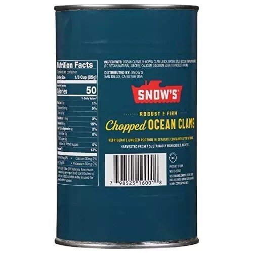 Snow’s Ocean Chopped Clams Canned, 51 oz Can – 7g Protein per Serving – Gluten F