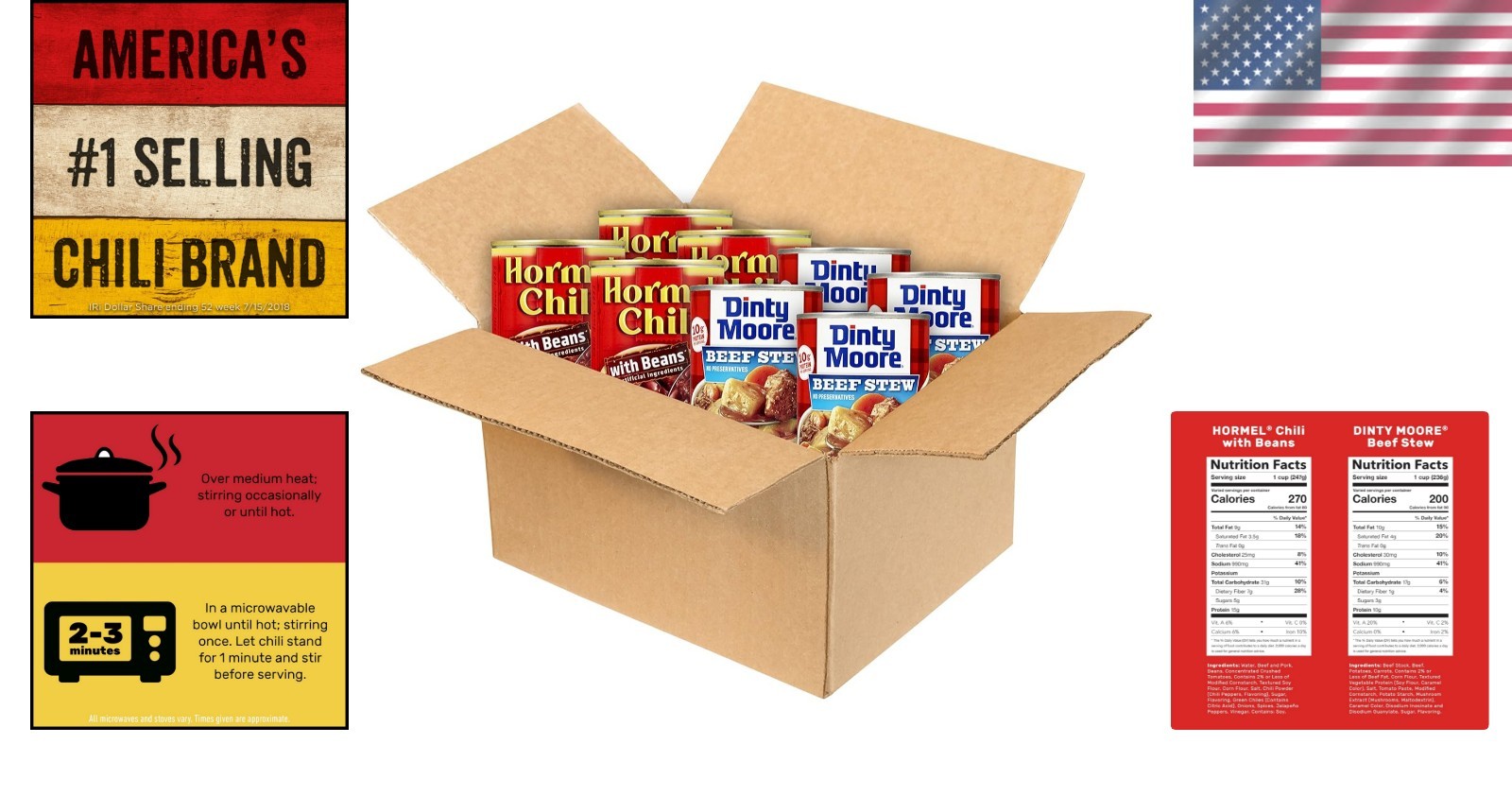Convenient 8-Pack DINTY MOORE Beef Stew & Bean Stew, 15 oz – No Preservatives