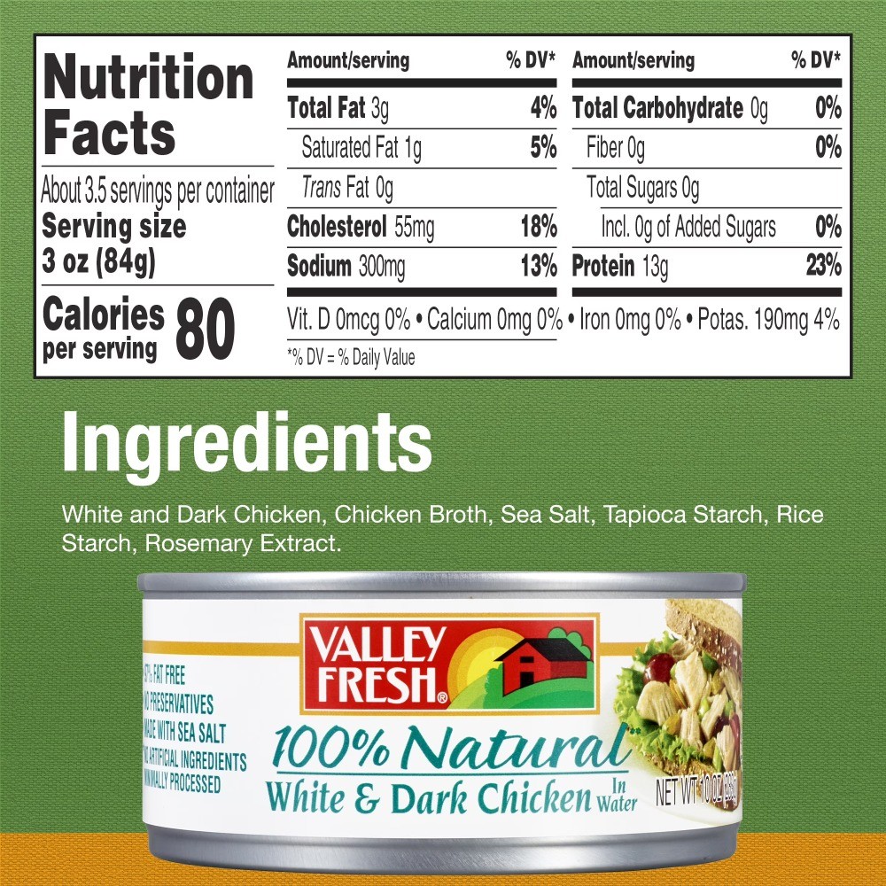 (12 pack) 100% Natural* White and Dark Chicken in Water,Shelf Stable Canned meat