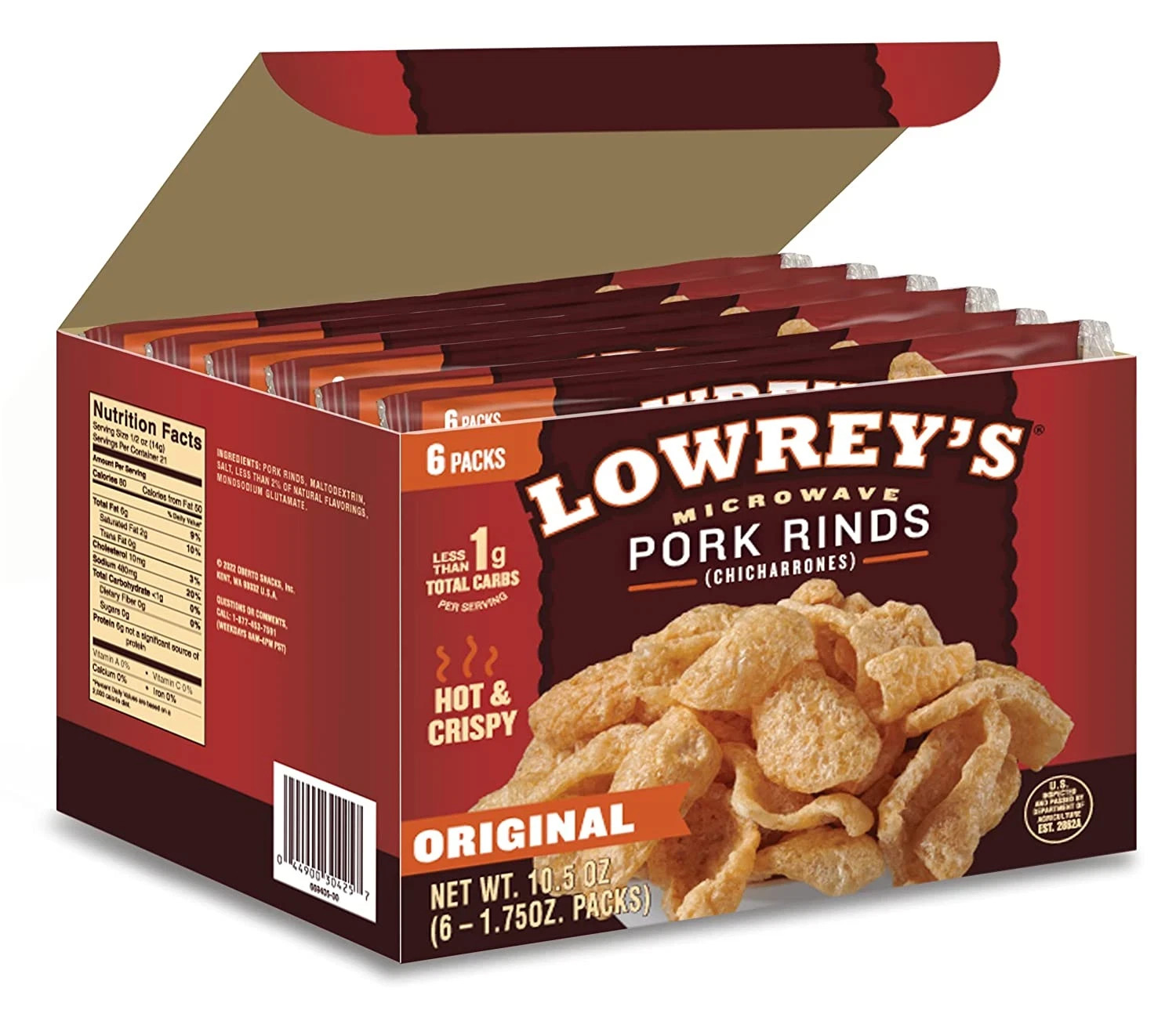 Lowrey’S Bacon Curls Microwave Pork Rinds Chicharrones Original Pack of 6
