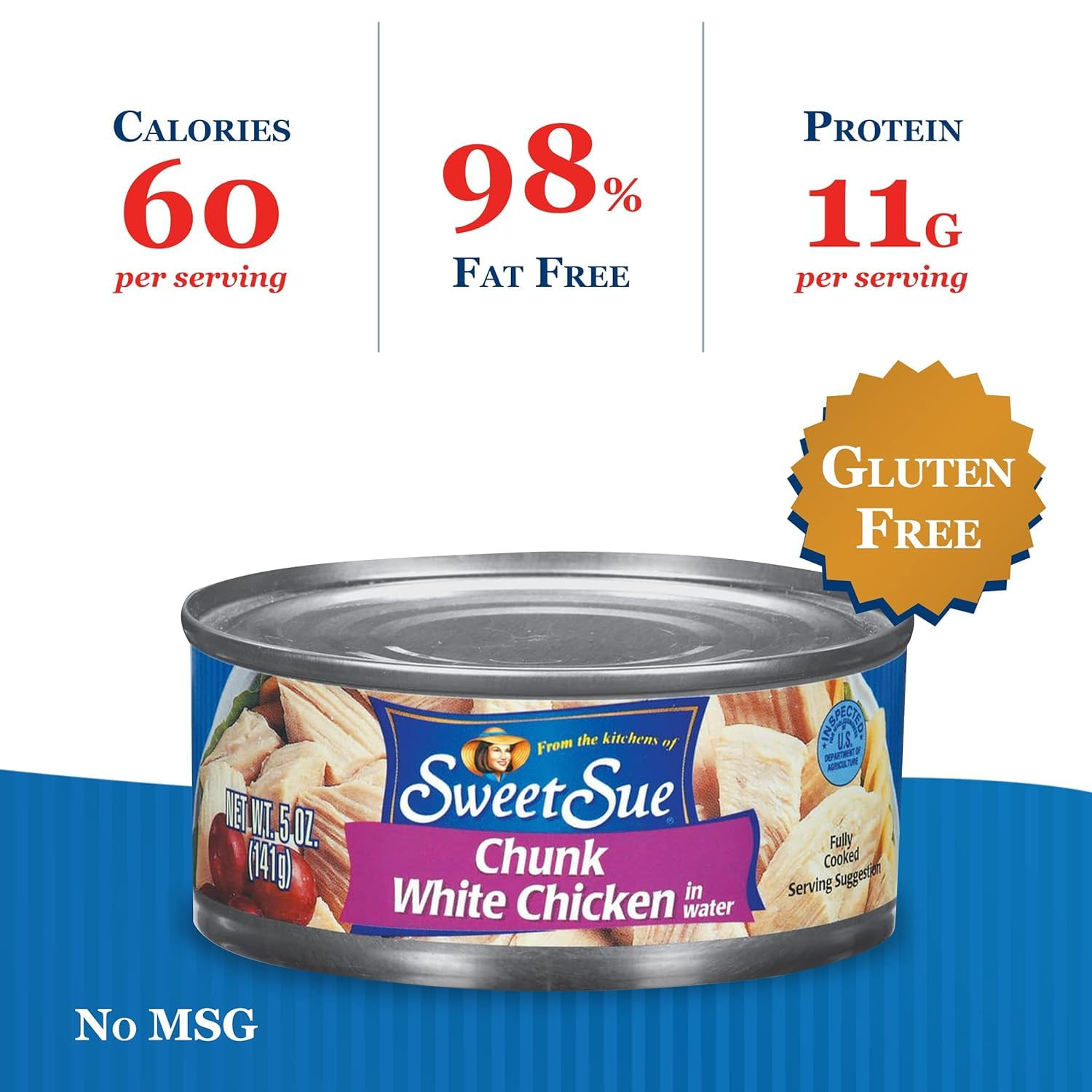 Canned Chicken Breast with Rib Meat in Water – 11G Protein per Serving – Gluten