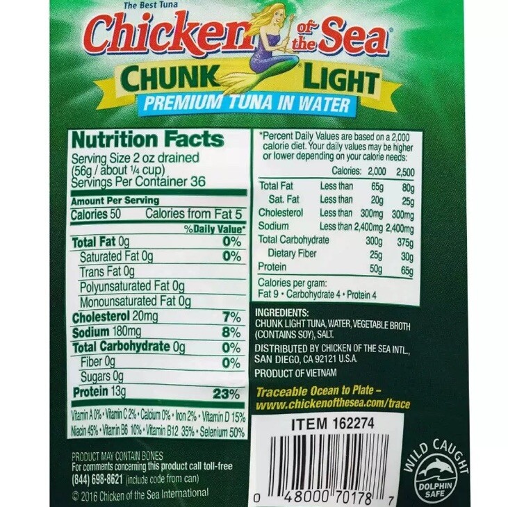 12 Packs Chicken of the Sea Chunk Light Premium Tuna in Water 7oz each FREE SHIP
