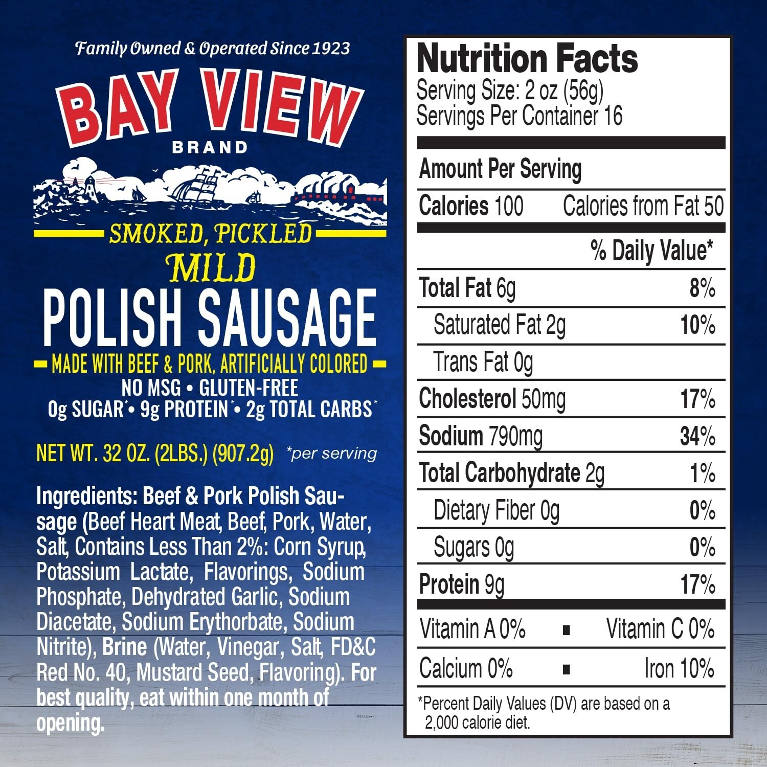 Bay View Premium Smoked Polish Sausage – No MSG, 0g Sugar & Gluten-Free/-