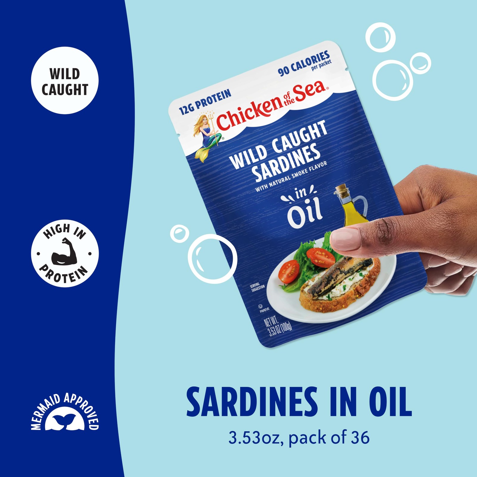 Sardines in Oil, 3.53 oz. Packets (Pack of 36), Wild Caught Sardines