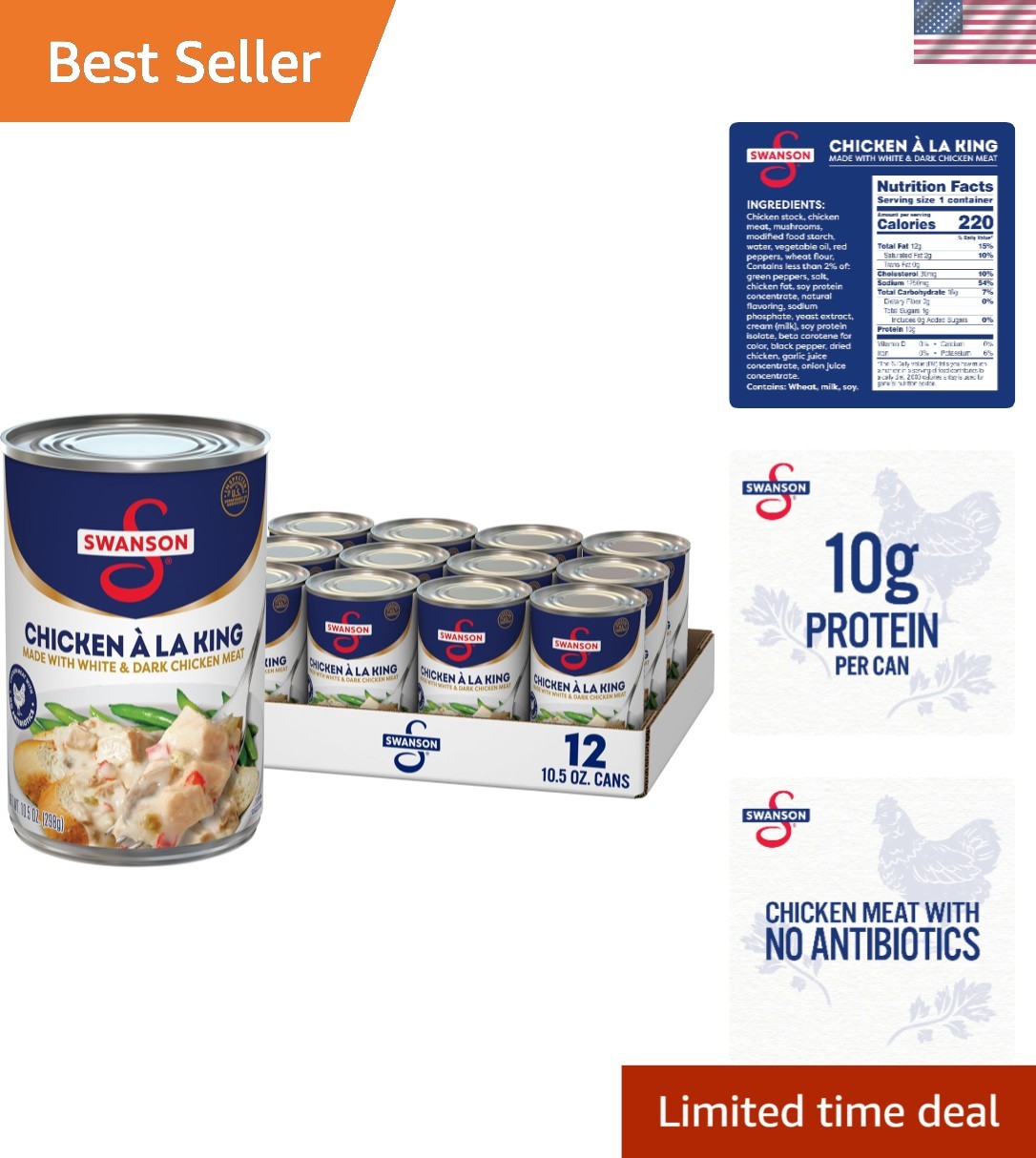 Swanson 12 Pack Chicken a la King 10.5oz – Ready in Minutes, Gluten-Free Option