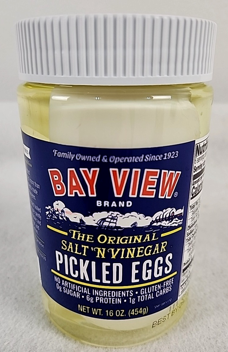 Bay View Pickled Eggs 16oz Pack Fresh Hard Boiled Salt N Vinegar